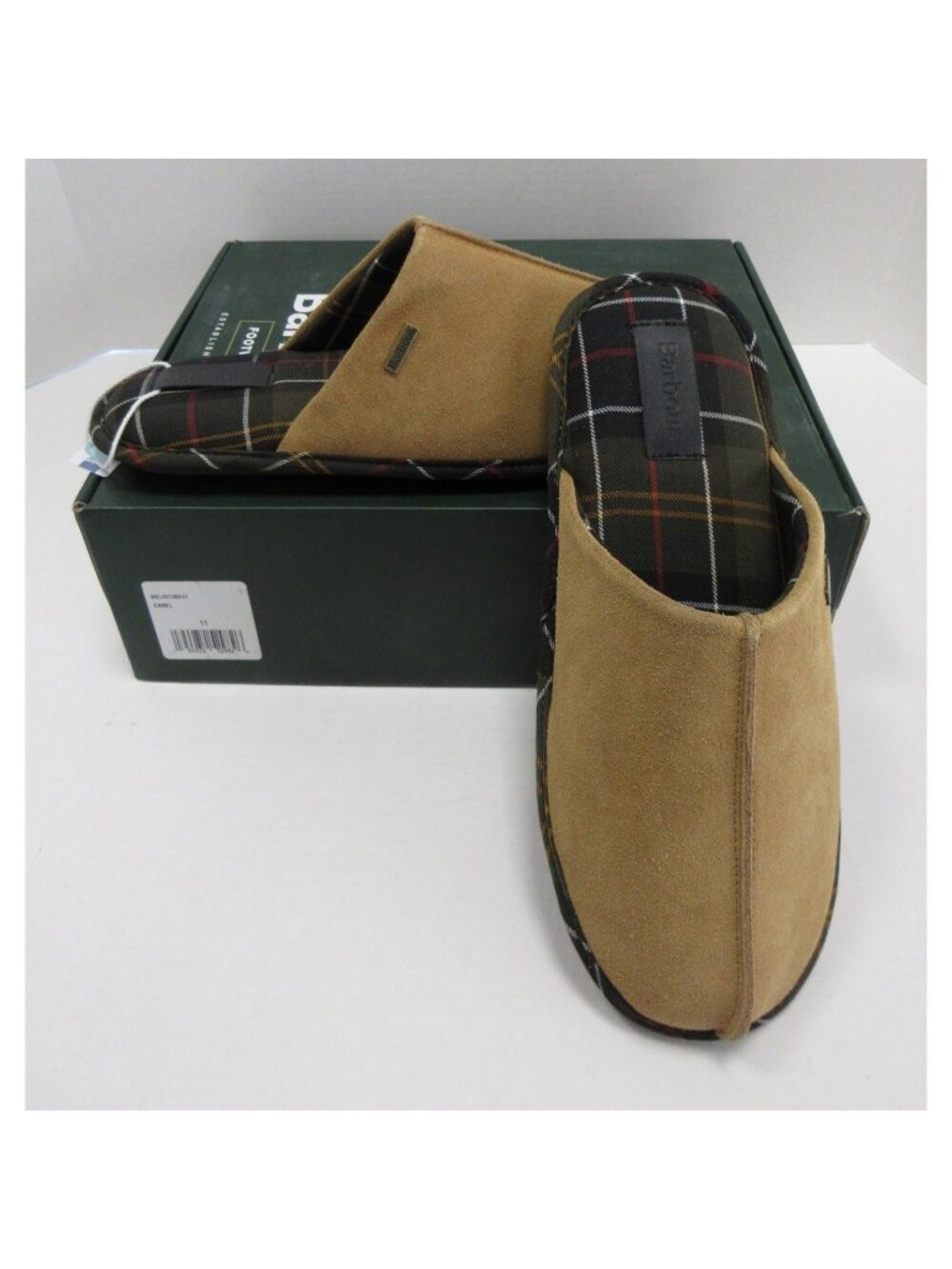 Barbour Slipper 11 Camel Foley Suede Tartan Lined Mule House Shoes NEW